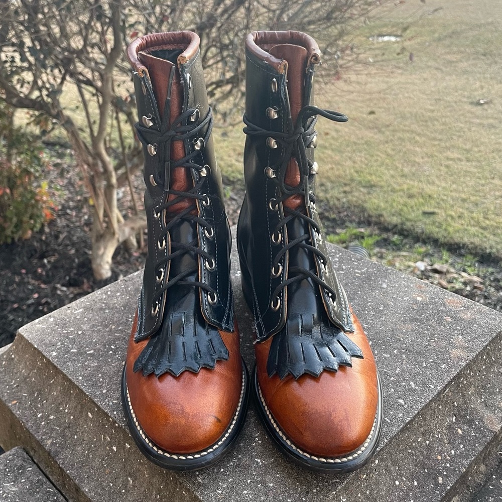 Loredo Vintage Navy Blue & Tan Kiltie Lace Up Victorian Boot Size 5.5 - Picture 3 of 9